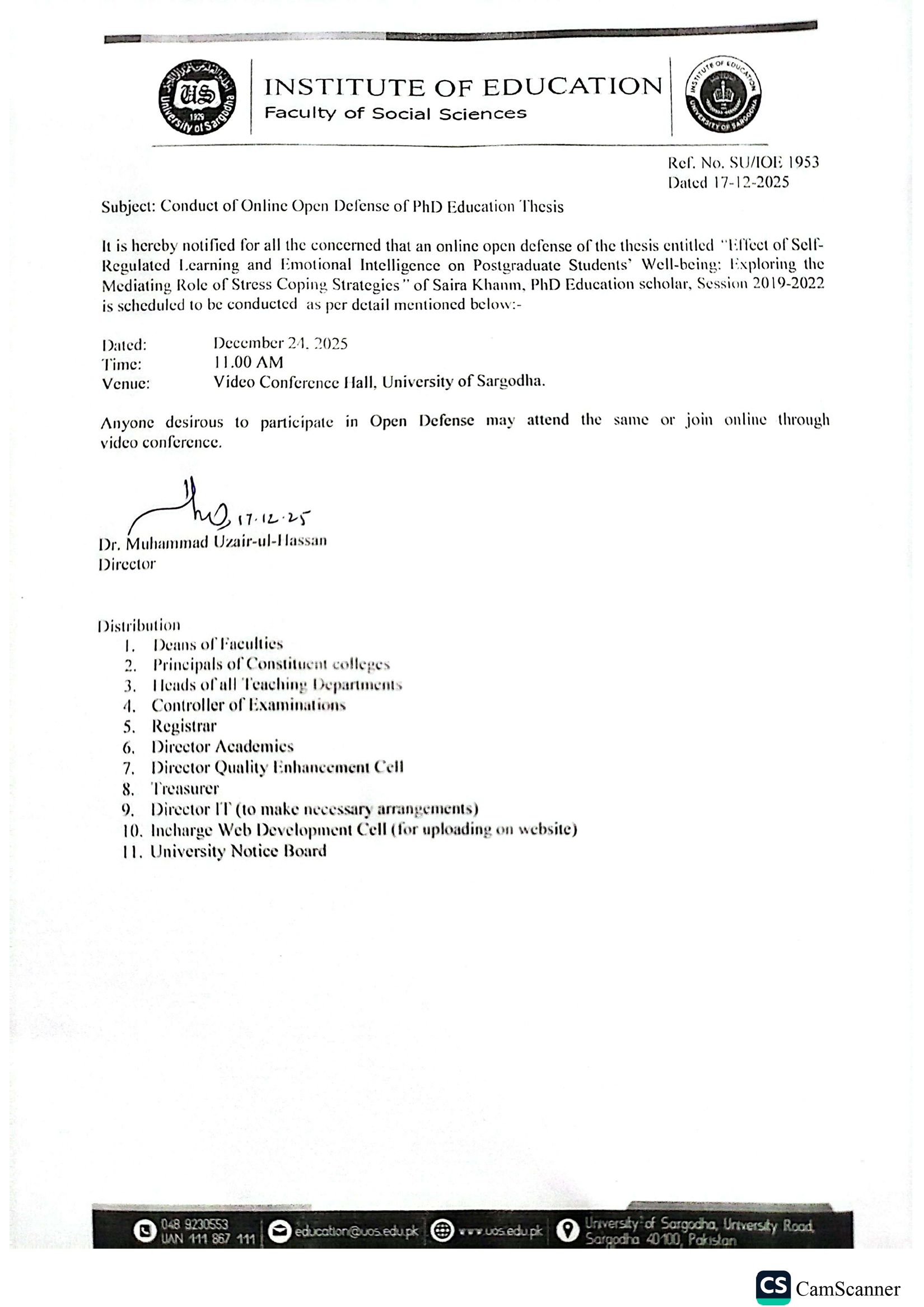 Conduct of Online Open Defense of PhD Education Thesis